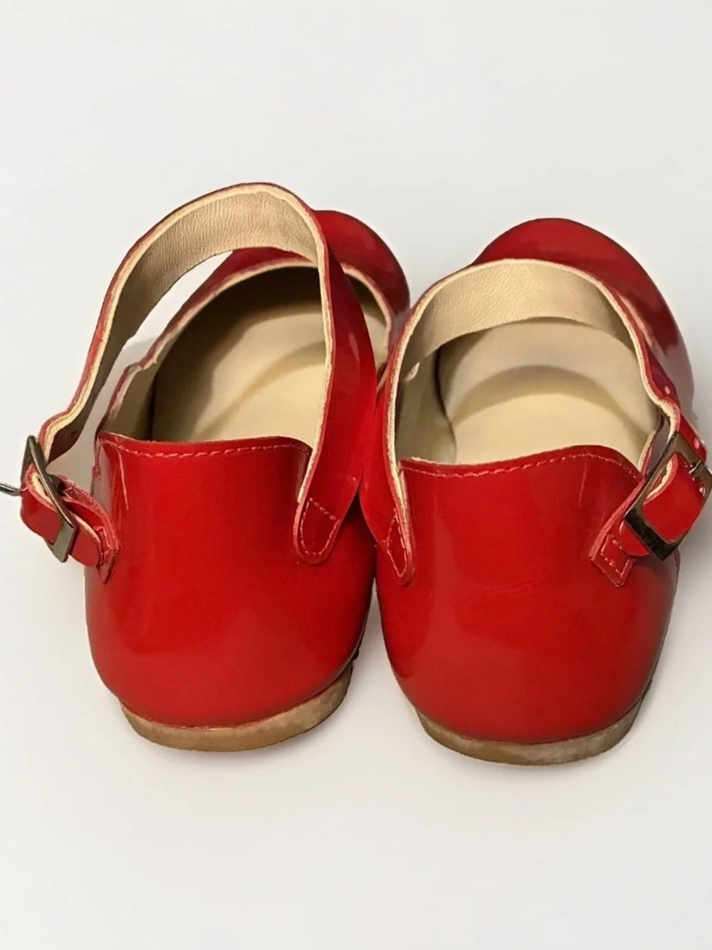 Elephantito Size 5 Big Girls Shiny Red Patent Leather Flats with Ankle Straps